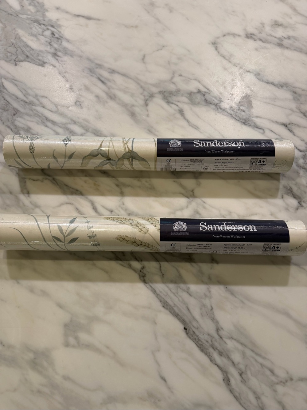 Two new Sanderson Summer Harvest Silver/Chalk wallpaper rolls